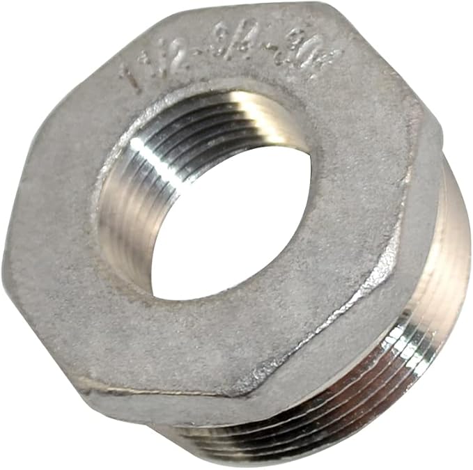 1-1/2" Male NPT to 3/4" Female NPT Female Reducing/Reducer Bushing Pipe Fitting,Adapter,Stainless Steel SS 304 Hex Bushing
