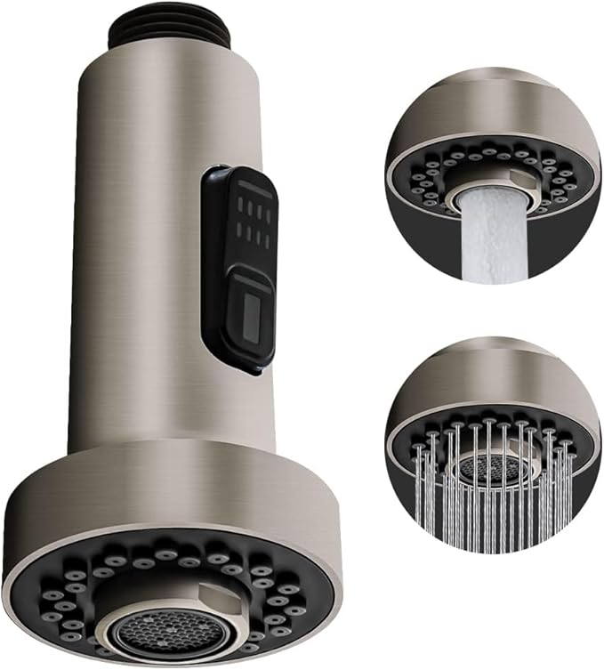 Kitchen Faucet Sprayer Head Replacement Parts,Pull Out Down Kitchen Sink Faucet Nozzle Spout Head 2 Functions, Brushed Nickel