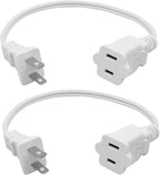 Short Extension Cord 1 FT,2 Prong White, Mini Extension Cord US Male/Female Power Cable UL Listed Perfect for Home, Office or Christmas Lights 2 Pack