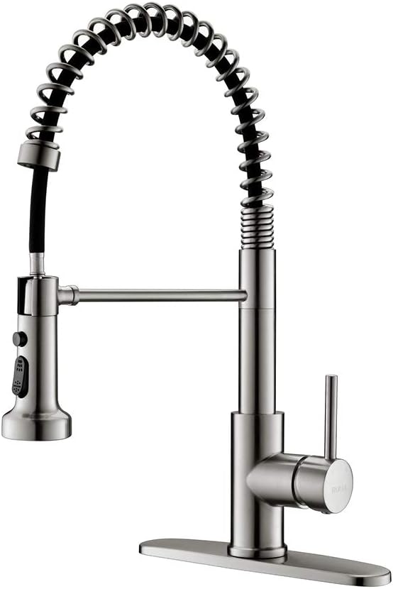 RULIA Kitchen Faucet, Kitchen Sink Faucet, Sink Faucet, Spring Pull-Down Kitchen Faucets, Bar Kitchen Faucet, Brushed Nickel, Stainless Steel, RB1027