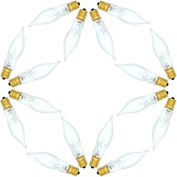 lumenivo 7.5 Watt Light Bulbs 120V/130V Bent Tip Candelabra, Flame Tip Chandelier Bulbs, Flame Shaped Light Bulbs Standard Base – Replacement Christmas Candle Tip Incandescent E12 Bulbs – 16 Pack
