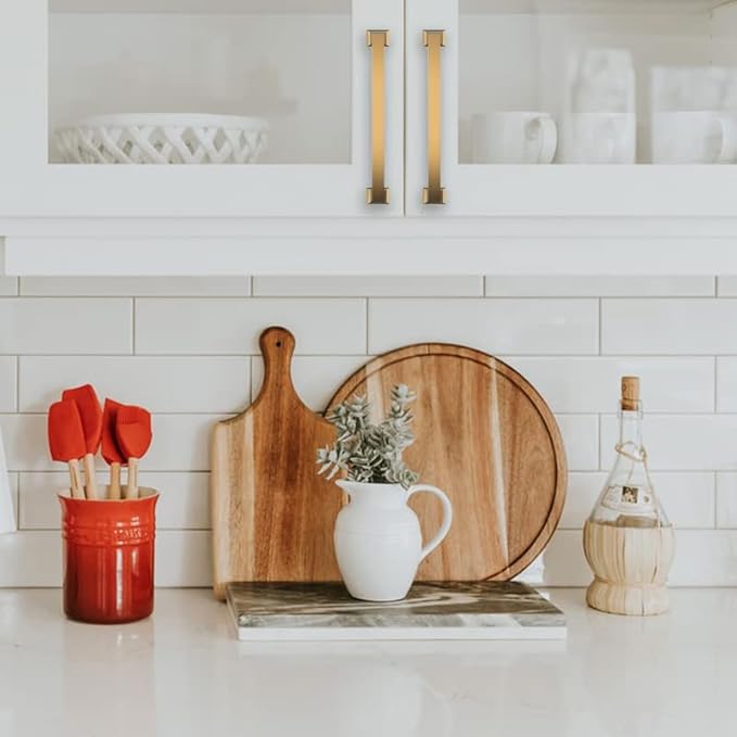 Asidrama 20 Pack 5 Inch(128mm) Hole Centers Champagne Bronze Kitchen Cabinet Handles,Brushed Brass Cabinet Pulls Gold Kitchen Cabinet Hardware for Cupboard Drawer Pulls Dresser Handles