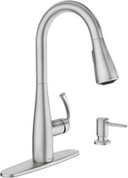 Moen Essie Spot Resist Stainless Pulldown Sprayer Kitchen Sink Faucet Set with Modern Pump Soap Dispenser, 87014SRS