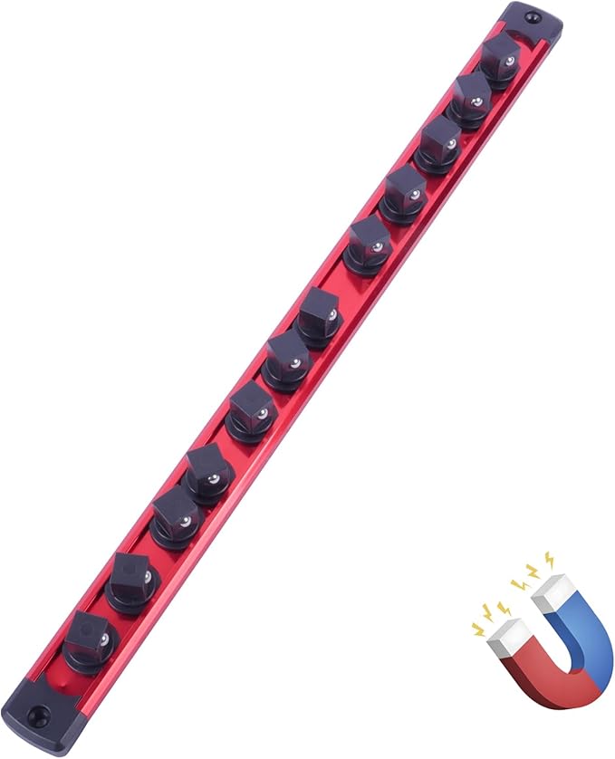 Magnetic Socket Holder Organizer Set:1/2-Inch Drive Socket Trays Socket, 360° Swivel 12 Clips Socket Holder Kit, For Automotive Mechanic Garage (Red)