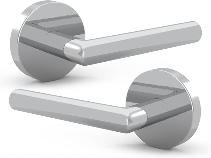 Mega Handles Ronn Dummy Lever Door Handle Set for Closet or French Doors, Single Side, Non-Turning Reversible Door Levers, Fits All Standard Door Sizes, Screws Included - Polished Chrome (2 Pack)