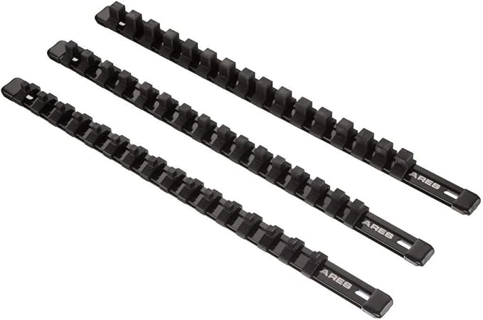 ARES 70087-3-Piece Aluminum Socket Organizer - 1/4-Inch, 3/8-Inch, and 1/2-Inch Drive Rails Hold 48 Sockets and Keep Your Tool Box Organized