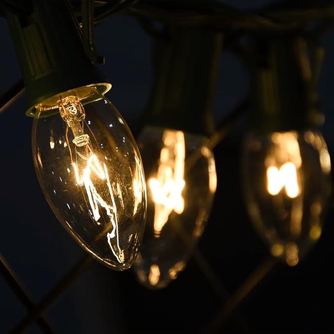 25 Pack C9 Replacement Light Bulbs, C9 Clear String Lights Repalcement Bulbs Fits in C9/E17 Intermediate Base, 7W Night Light Bulbs for Indoor Outdoor Christmas String Light Patio Holiday