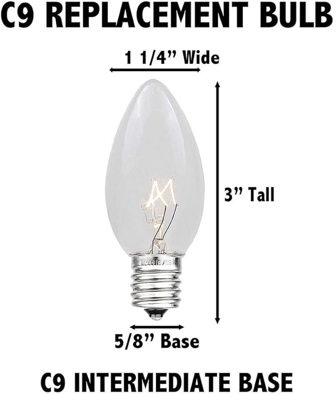 Novelty Lights 5 Pack C9 Outdoor Christmas Replacement Bulbs, Multi, E17/C9 Intermediate Base, 7 Watt