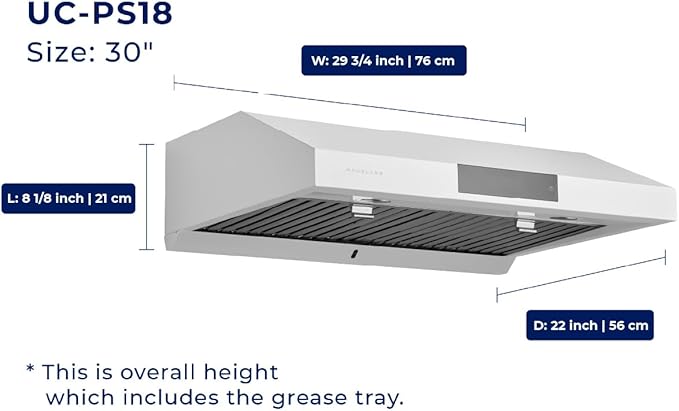 Hauslane Range Hood 30 Inch - Under Cabinet Range Hood 30" Stainless Steel Kitchen Hood, Vent Hood 30 Inches, Stove Vent Hood for Kitchen, Vent Hoods 30 Inch with LED - Chef Series PS18