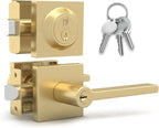 Mega Handles Prime Entrance Combo, Entry Lever Door Handle and Single Cylinder Deadbolt Lock and Key Combo Pack, Heavy Duty Square Locking Door Levers Set for Left or Right-Handed Doors - Satin Brass