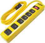 WOODS WIRE Southwire Yellow Jacket 5139N 14/3 6-Outlet Heavy Duty Industrial Metal Workshop Strip with 6-Foot Power Cord; Sliding Safety Covers and Overload Protection