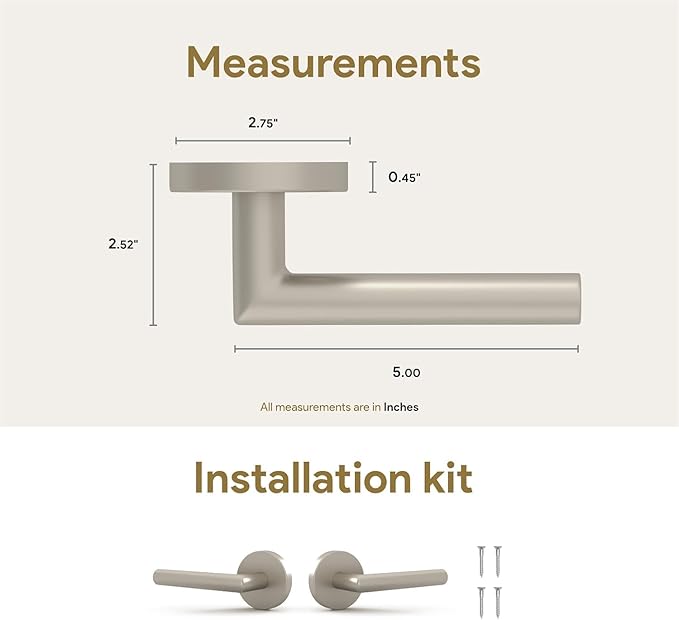 Mega Handles Ronn Dummy Door Handles - 6 Pack Heavy Duty Brushed Nickel Door Handles, Non-Turning Door Handle for Closet & French Doors, Single Side, Fits All Standard Doors - Satin Nickel