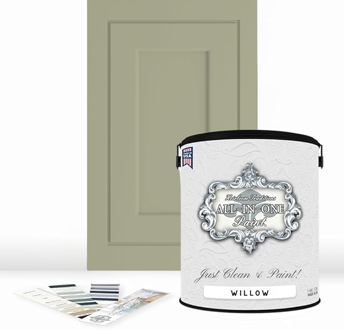 ALL-IN-ONE Paint, Durable cabinet and furniture paint. Built in primer and top coat, no sanding needed. Includes our 30 featured color card - Willow, Gallon