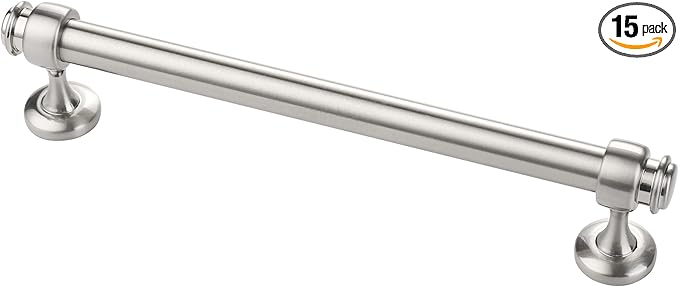 Alzassbg 15 Pack Brushed Satin Nickel Cabinet Pulls, 6-1/4 Inch(160mm) Hole Centers Cabinet Handles Kitchen Hardware Straight Bar for Cabinets and Drawer AL3082SN