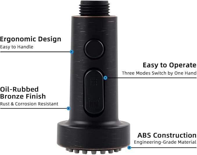 Hibbent Pull Down Kitchen Faucet Head Replacement, 3 Function Sink Faucet Sprayer Head Nozzle with 15 Adapters, Compatible with Moen, American Standard, Delta, Kohler Faucets,Oil Rubbed Bronze