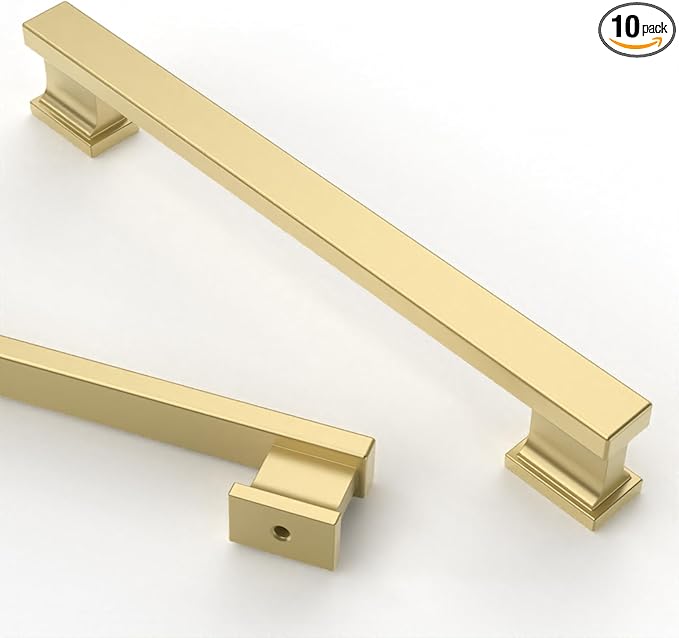 Asidrama 10 Pack 7 Inch(177mm) Brushed Gold Kitchen Cabinet Handles, Cabinet Pulls Kitchen Cabinet Hardware for Cupboard Drawer Pulls