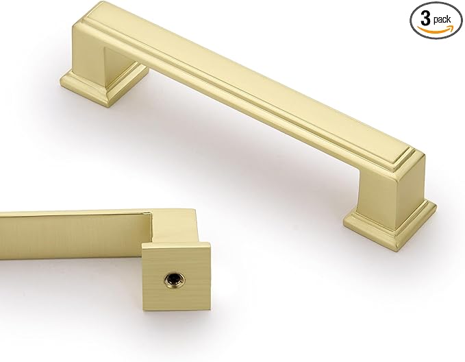 3 Pack 3.75 Inch(96mm) Hole Center Brushed Gold Modern Cabinet Pulls Kitchen Cabinet Handles Kitchen Cabinet Hardware Timeless Drawer Pulls for Dresser Cupboard Wardrobe, B-Gold(3.75x3)