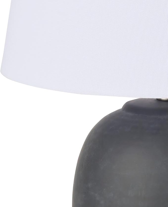 Nourison Home 23" Black Vintage Distressed Ceramic Pot Table Lamp for Bedroom, Living Room, End Table, with White Tapered Drum Shade