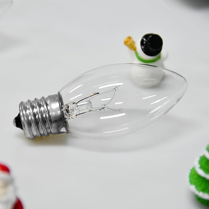 25 Pack C9 Replacement Bulbs Christmas Lights Outdoor, C9 Clear String Lights Repalcement Bulbs Fits in C9/E17 Base, 7W Vintage Christmas Light Bulbs for Indoor Outdoor Home Decorations