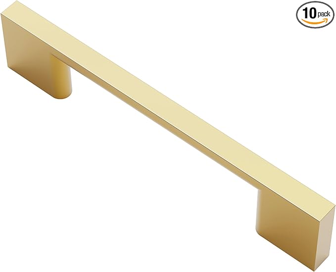 Alzassbg 10 Pack Matt Gold Cabinet Pulls, 3-3/4 Inch(96mm) Hole Centers Rectangle Cabinet Handles Kitchen Pulls for Drawers and Cabinets AL3051MGP