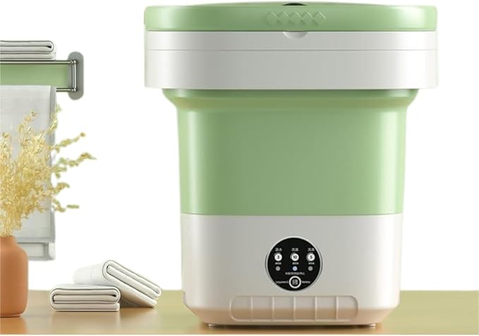 11L Portable Washing Machine with Foldable Design and 3 Cleaning Modes - Mini Washer for Baby Clothes, Underwear, Socks, and Small Items - Ideal for Apartment, Dorm, Camping, Travel (Green)
