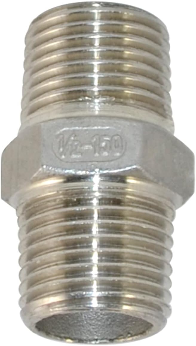 1/8" ~2" NPT Male Threaded Hex Nipple,Stainless Steel 304 Quick Coupler Pipe Fitting (1/2")