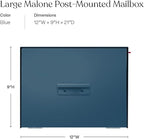 post & porch Malone Mailbox | Post Mounted Mailbox | Black/White/Gray/Brown/Red/Blue/Green, Regular or Large, Weatherproof Mail Box for Outside, Customizable (Blue, Large)