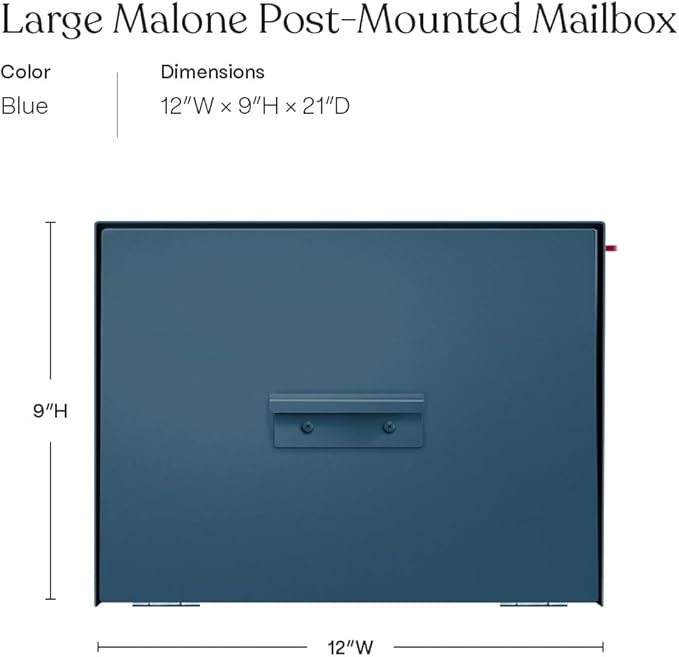 post & porch Malone Mailbox | Post Mounted Mailbox | Black/White/Gray/Brown/Red/Blue/Green, Regular or Large, Weatherproof Mail Box for Outside, Customizable (Blue, Large)