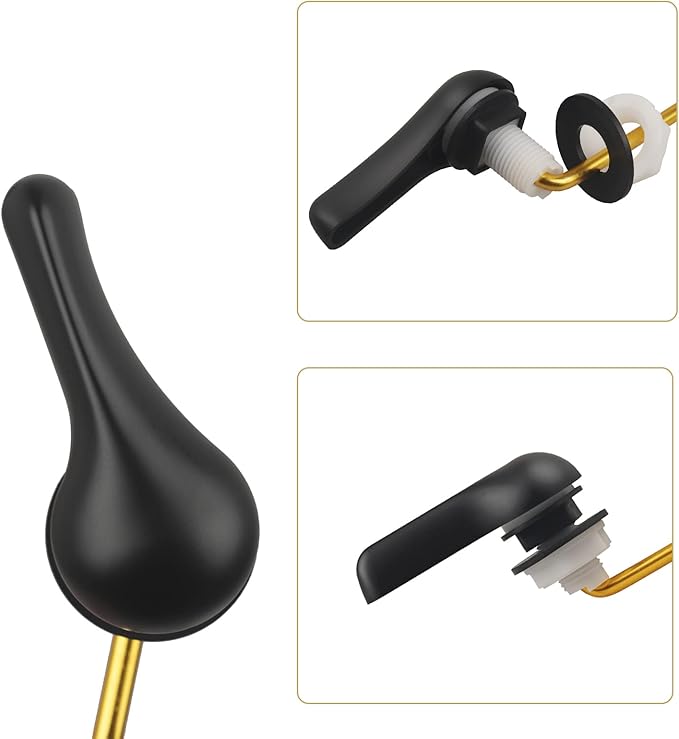 Toilet Handle Replacement Kit, Toilet Flush Handle with Stainless Steel Flapper Chains, Universal Toilet Lever for Most Front Mount Toilets, Matte Black Toilet Flush Lever