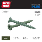 Grip-Rite L158ST1 PrimeGuard Plus #8 x 1-5/8" Wood to Wood Deck Screw, Green, 1lb Box