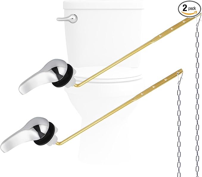 Hygie Rinse 2PCS Universal Metal Toilet Handle Replacement Kit Front Mount Toilet Lever Compatible with TOTO/Glacier Bay/Gerber, Toilet Flush Handle with Flapper Chain, Chrome