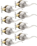 Mengico 8 Pack Satin Nickel Privacy Door Lever, Modern Interior Door Knobs Locks for Bedroom and Bathroom, Heavy Duty Door Handle, Reversible Wave Lever Handle