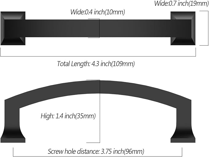 Asidrama 10 Pack 3.75 Inch(96mm) Matte Black Kitchen Cabinet Handles, Cabinet Pulls Kitchen Cabinet Hardware for Cupboard Drawer Pulls