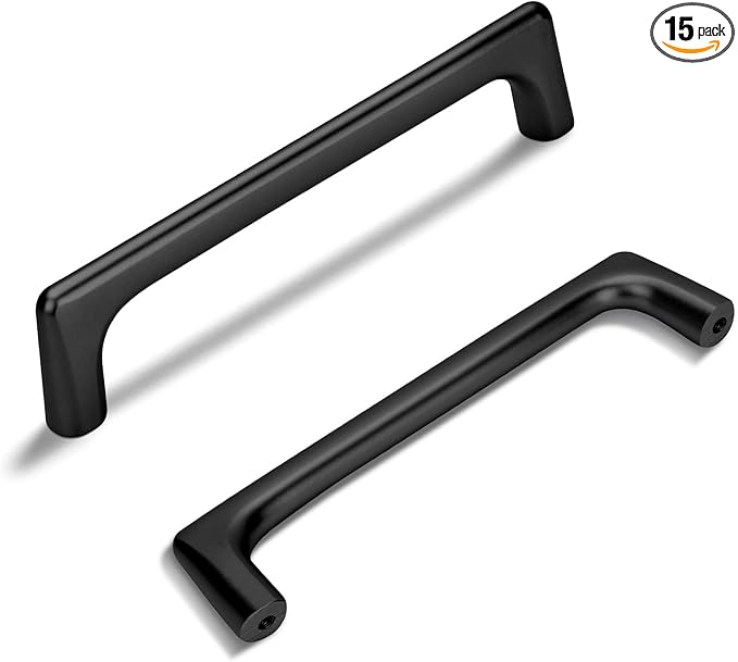 15 Pack 5 Inch(128mm) Hole Center Matte Black Modern Drawer Pulls Timeless Cabinet Pull Handle Vanity Pull Handle Classic Kitchen Cabinet Hardware, Screws Included, M-Black(5x15)