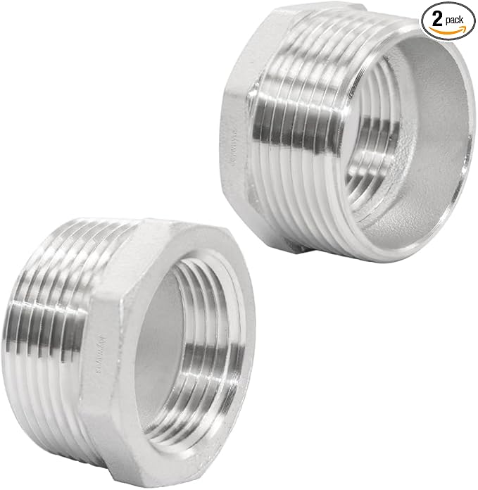 Joywayus Stainless Steel Hex Head Bushing Reducer Pipe Fitting 1-1/4 NPT Male × 1 NPT Female (Pack of 2)