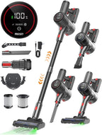 Cordless Vacuum Cleaner, 6-in-1 Lightweight Stick Vacuum with 45mins Runtime, LED Display & Light, Self-Standing, Rechargeable Cordless Vacuum for Carpet, Tile, Pet Hair, Hardwood Floors (Black)