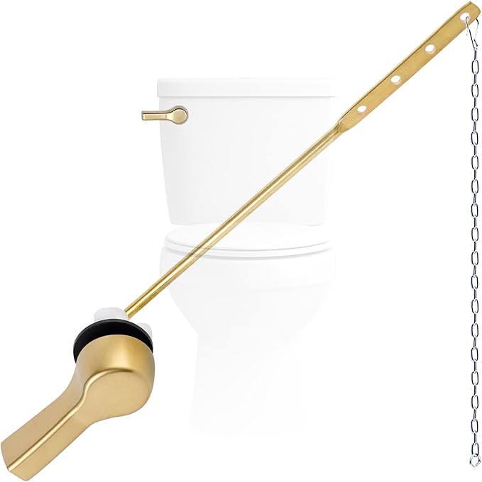 Hygie Rinse Metal Toilet Handle Replacement, Universal Front Mount, Brushed Gold Toilet Lever Flusher with Stainless Steel Flapper Chain, Toilet Repair Kit