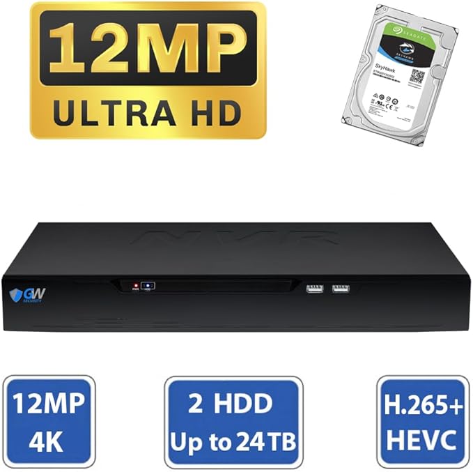 GW Security 16 Channel NVR UltraHD 4K Face Recognition NDAA & TAA Compliant Security Camera System with 12 x 8MP @25FPS Outdoor & Indoor PoE Bullet Cameras, 10 Smart AI Functions