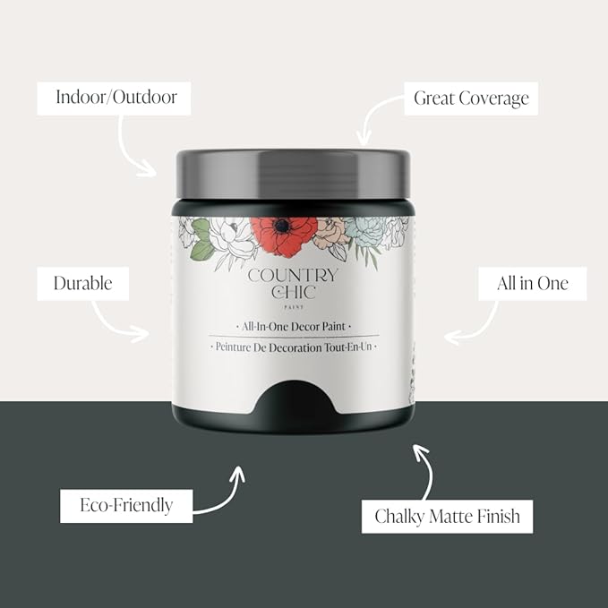 Country Chic All-in-One Chalk Paint for Furniture, Cabinets, Home Decor, Eco-Friendly, Matte Finish, Built-In Primer & Top Coat for Wood, Metal - Envious (Green) - Pint 16 oz (475 ml)