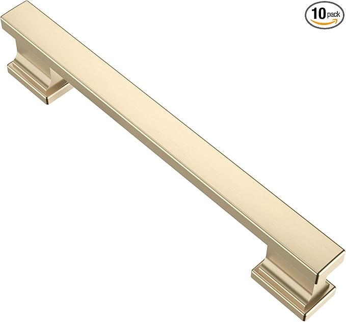 Alzassbg 10 Pack Brushed Brass Cabinet Pulls, 5 Inch(128mm) Hole Centers Gold Kitchen Cabinet Handles for Cabinets and Drawers AL3061BB