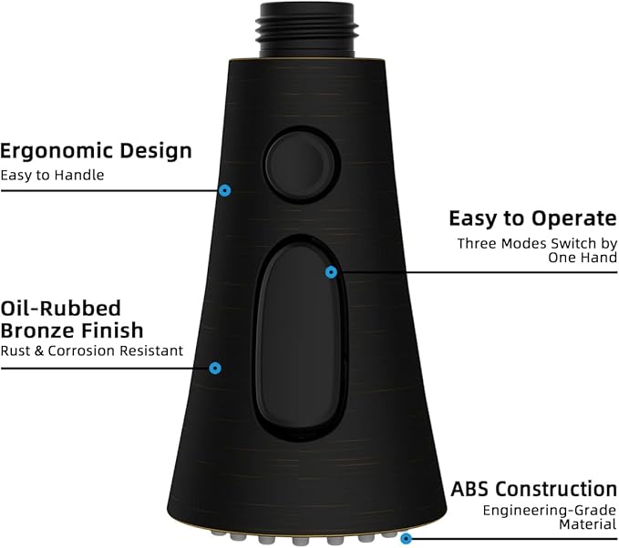 Hibbent 3-Function Pull Down Kitchen Faucet Head Replacement with 12 Adapters, NSF/ANSI/CAN 61 & CUPC Certified Sink Spray Nozzle, Compatible with Moen, Delta, Kohler Faucets, Oil-Rubbed Bronzed