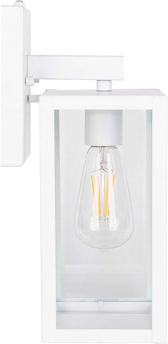 GRUENLICH Dusk to Dawn Large Outdoor Wall Lantern, Wall Sconce as Porch Lighting Fixture, E26 Base Max 60W, Metal Housing with Glass Shade (White, 2-Pack)