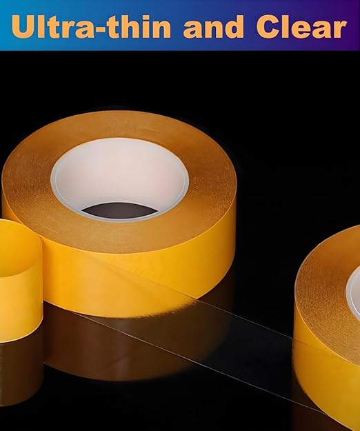 Super Thin Double Sided Adhesive Tape 1Inch x 66Feet Transparent Sticky Tape for Making DIY Crafts, Paste Photo, Scrapbook, Gift Wrap, Rug Fixed, Woodworker, Fashion Clothing, Wall Decor, Cat Training
