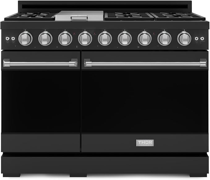 Gordon Ramsay by THOR Kitchen 48 Inch Professional Gas Range with Double Oven in Black/Stainless Steel