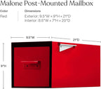 post & porch Malone Mailbox | Post Mounted Mailbox | Black/White/Gray/Brown/Red/Blue/Green, Regular or Large, Weatherproof Mail Box for Outside, Customizable (Red, Regular)