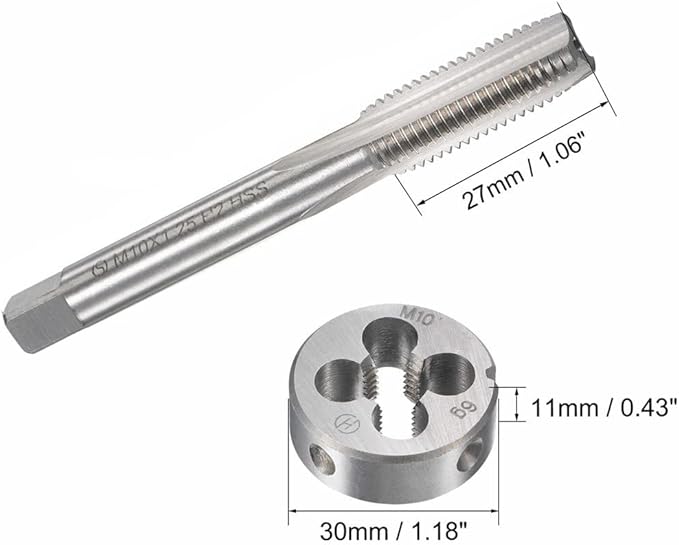 10mm x 1.25 HSS Metric Tap and Die Set Right Hand Thread,Tapping DIY Tool 3pcs (M10 x 1.25mm)