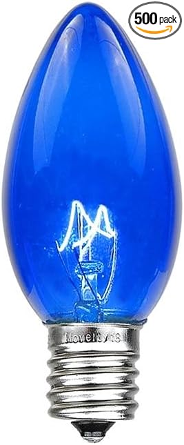 Novelty Lights 500 Case C7 Outdoor Christmas Replacement Bulbs, Blue, C7/E12 Candelabra Base, 5 Watt, 500 Bulbs