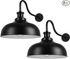 Outdoor Gooseneck Barn Light,16 Inch Dome Wall Sconce Farmhouse Exterior Mount Light Vintage Lighting Fixture Industrial Lantern, Entryway, Garage, 2 Pack, Black+White, (RZ007L-2 BK+WH)