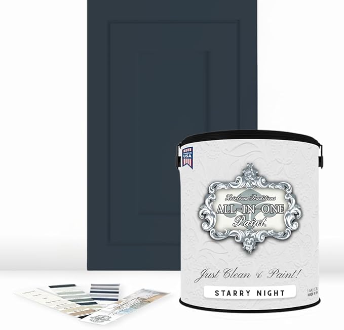 ALL-IN-ONE Paint, Durable cabinet and furniture paint. Built in primer and top coat, no sanding needed. Includes our 30 featured color card - Starry Night, Gallon