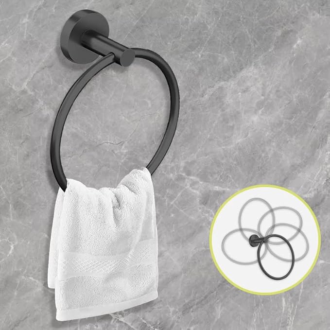 Cilee 10-Piece Matte Black Bathroom Accessories Set, 16 inch Towel Rack + Towel Ring + Robe Towel Hook + Toilet Paper Holder for Bathroom Wall, Stainless Steel Towel Bar